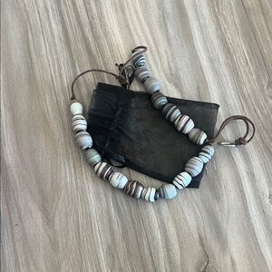 Striped Beaded Necklace with Pouch